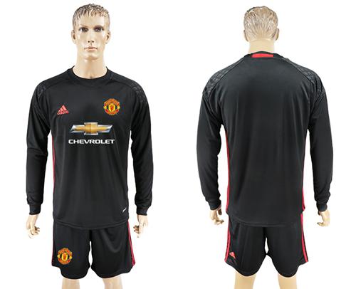 Manchester United Blank Black Goalkeeper Long Sleeves Soccer Club Jersey - Click Image to Close